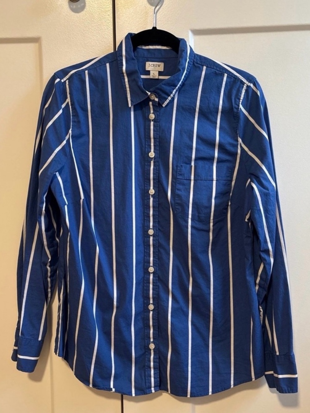J.Crew Striped Button Down in Blue & White Size Large